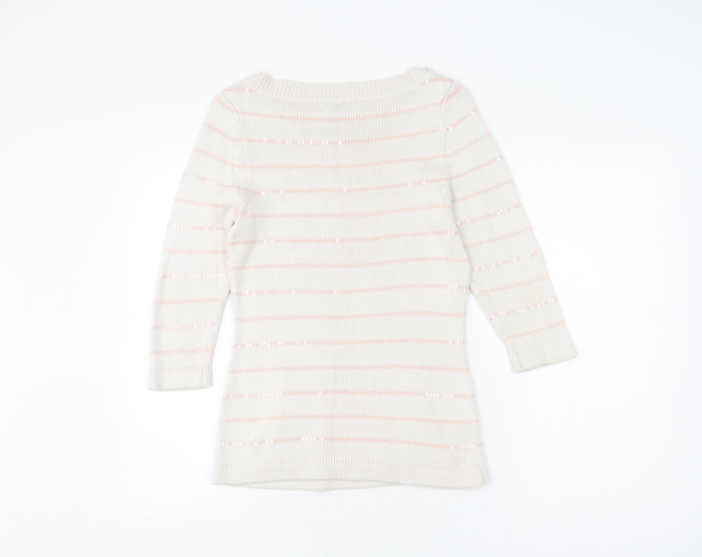 Laura Ashley Women's White Striped Pullover Jumper Size 10