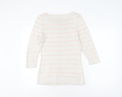 Laura Ashley Women's White Striped Pullover Jumper Size 10
