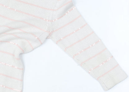 Laura Ashley Women's White Striped Pullover Jumper Size 10