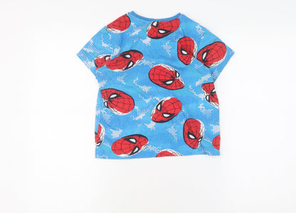 Back view of boys’ blue spider-man t-shirt, size 8, graphic print, short sleeve