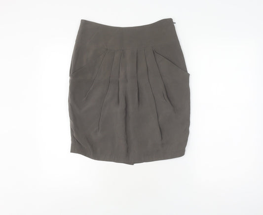Reiss Women's Grey Pleated Knee Length Skirt Size 8