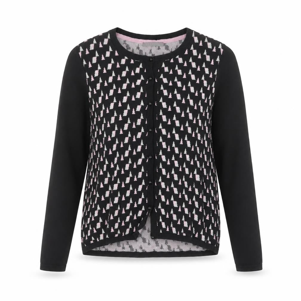 Laura Ashley Women's Black Cardigan, Size 12, Geometric Knit