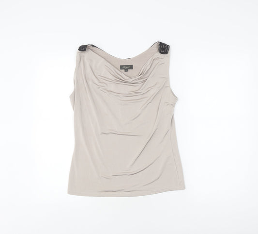 Alexon Women's Beige Lace Accent Tank, Size S, Cowl Neck