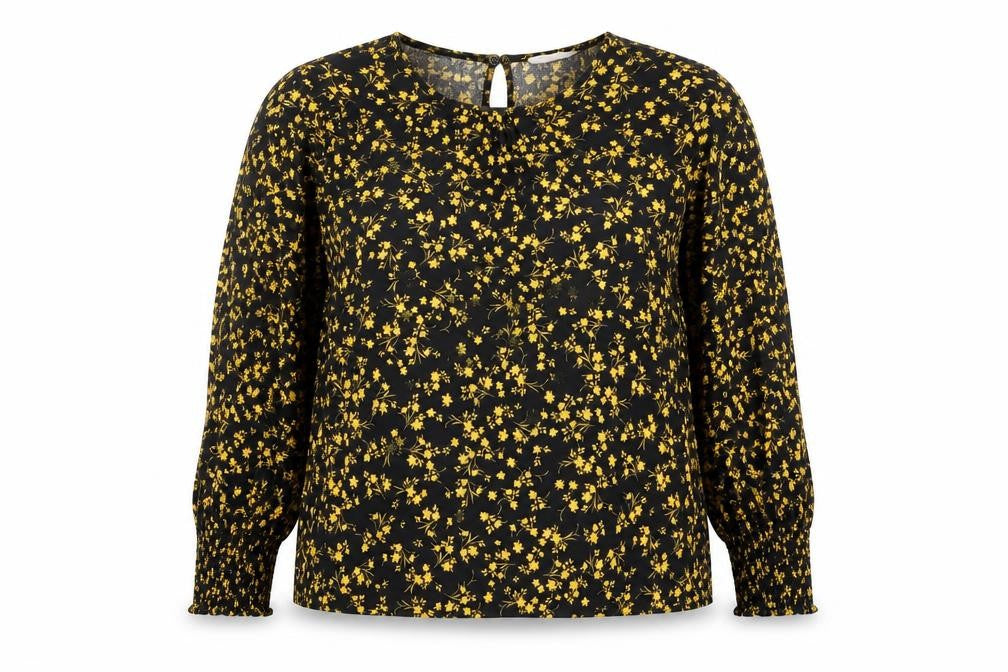 Hush Women's Black Floral Blouse, Size 10, Long Sleeve