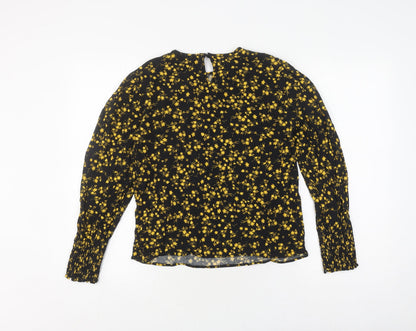 Hush Women's Black Floral Blouse, Size 10, Long Sleeve
