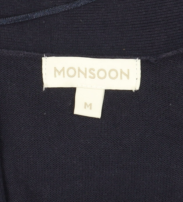Monsoon Women's Blue Cardigan M, Bow Accent, Cotton