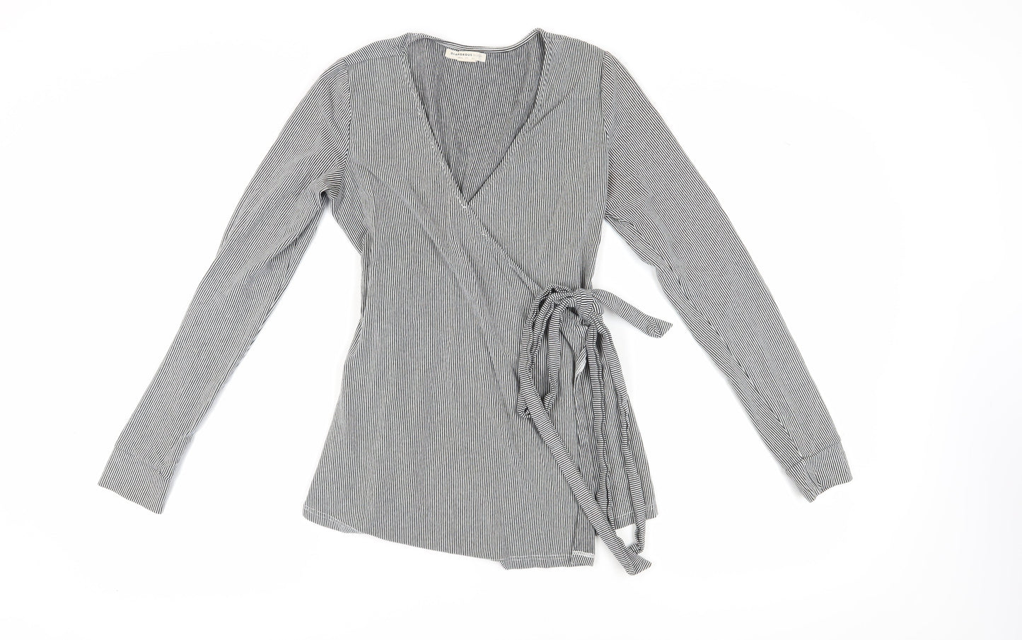 Glamorous Bloom Women's Grey Striped Wrap Blouse Size 8