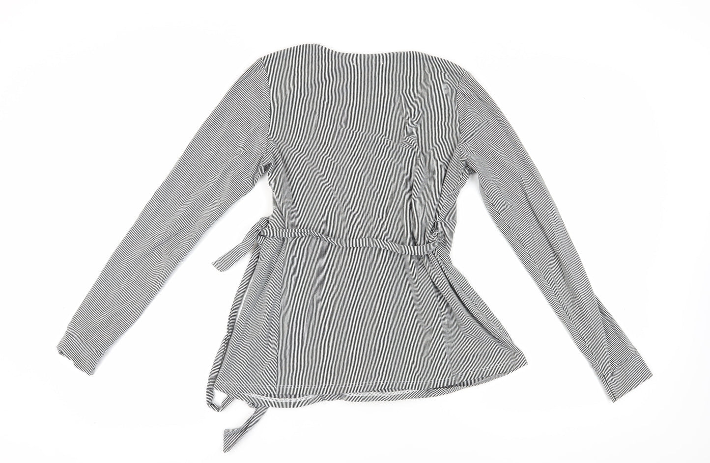 Glamorous Bloom Women's Grey Striped Wrap Blouse Size 8
