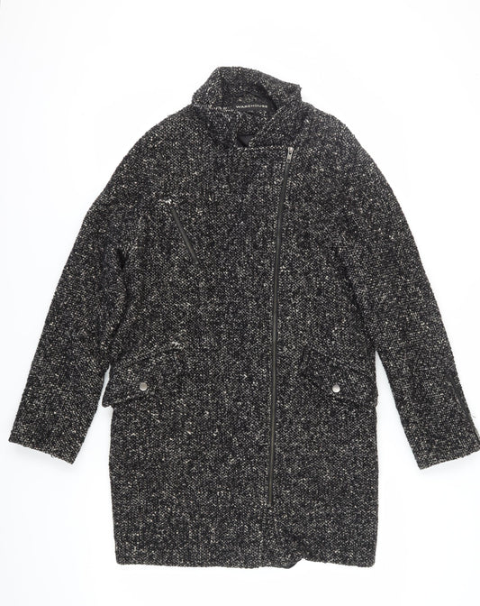 Warehouse Women's Black Mid-Length Tweed Coat Size 12