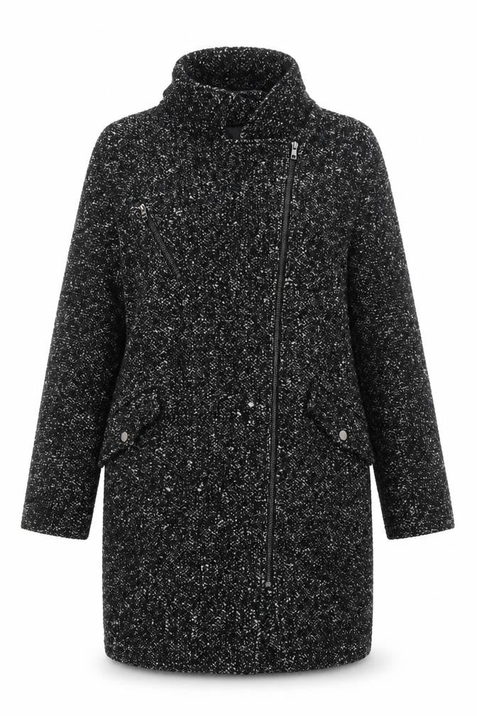 Warehouse Women's Black Mid-Length Tweed Coat Size 12