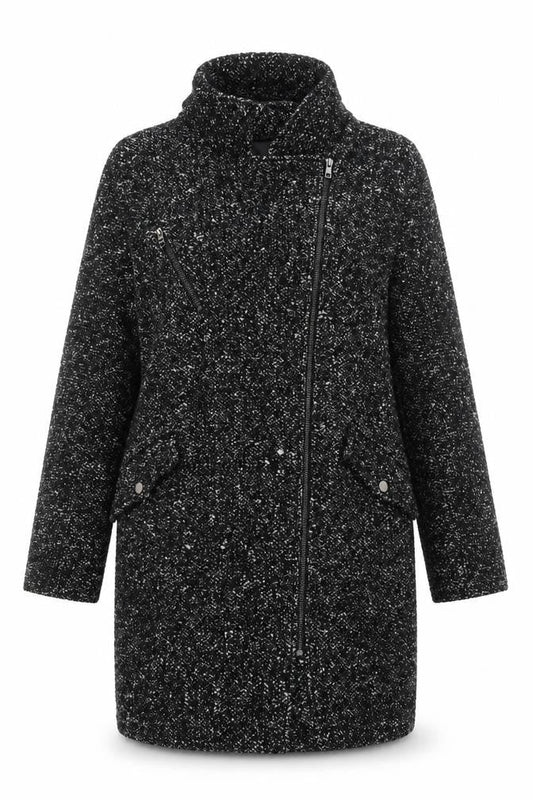 Warehouse Women's Black Mid-Length Tweed Coat Size 12
