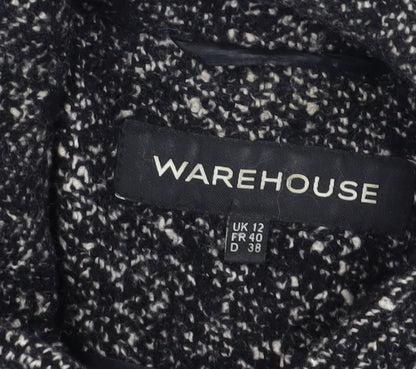 Warehouse Women's Black Mid-Length Tweed Coat Size 12