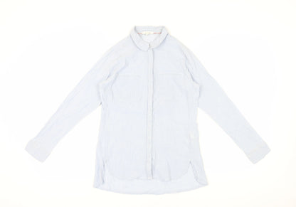 White Stuff Women's Blue Striped Button-Up Shirt Size 8
