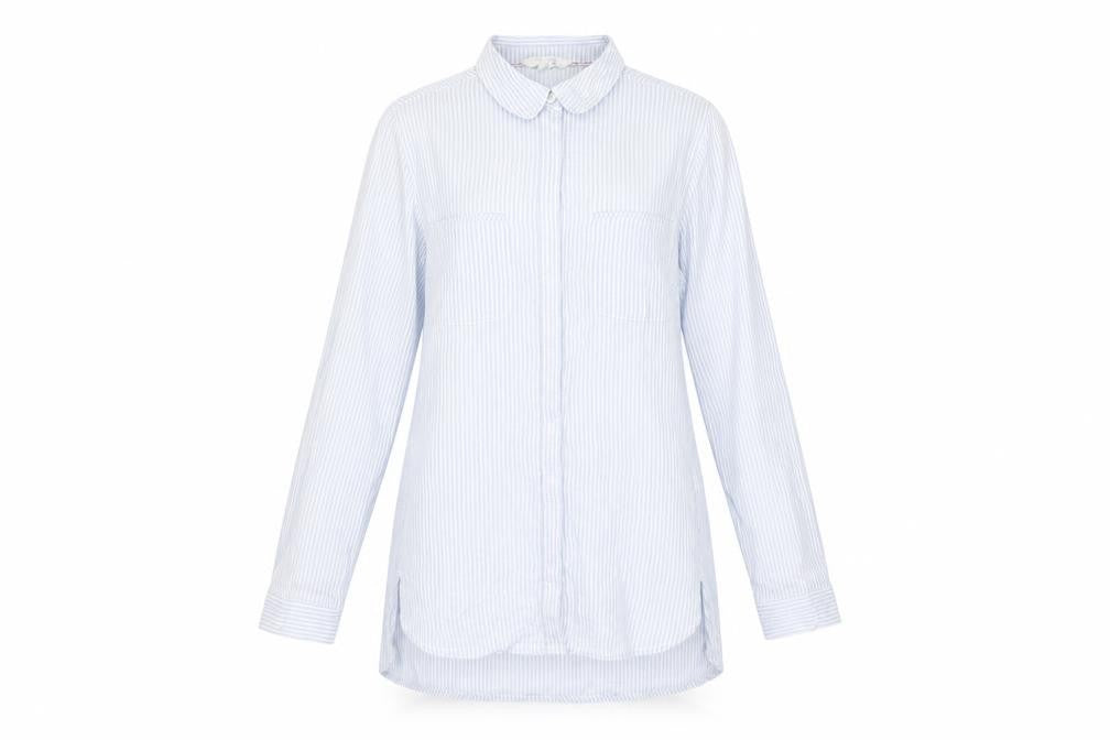 White Stuff Women's Blue Striped Button-Up Shirt Size 8