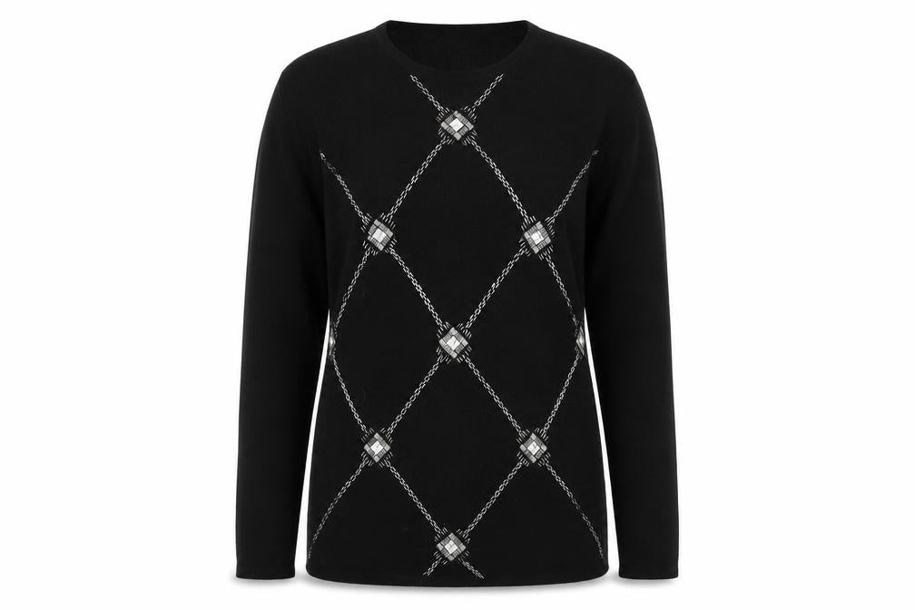 Alexon Women's Black Argyle Print Pullover Jumper Medium