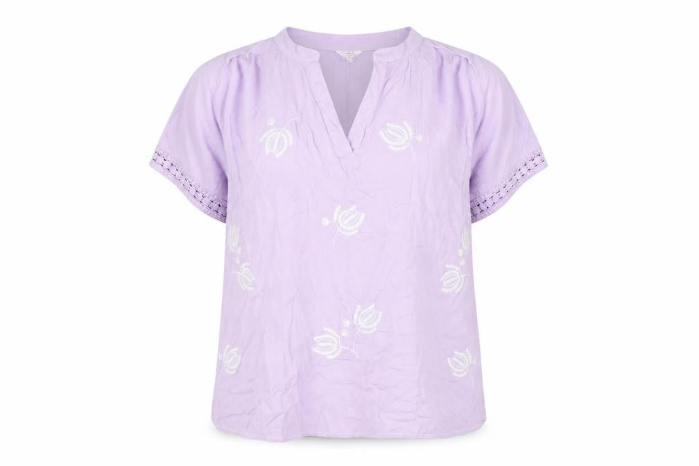 Cotton Traders Women's Purple Embroidered Blouse