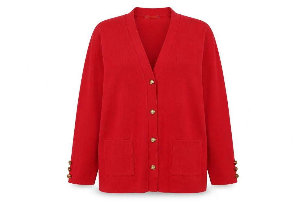 Daxon Women's Red Cardigan, Size L, V-Neck Casual