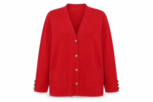 Daxon Women's Red Cardigan, Size L, V-Neck Casual