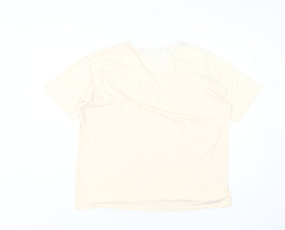 Back view of Honor Millburn Women's Beige L V-Neck T-Shirt