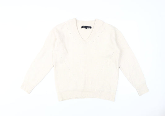 French Connection Women's White Knit V-Neck Jumper S