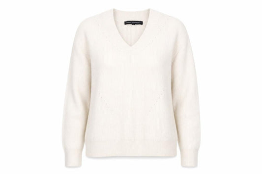 Front view of French Connection Women's White Knit V-Neck Jumper S