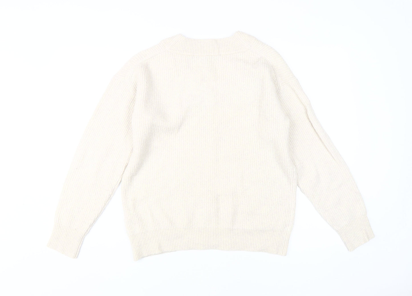 French Connection Women's White Knit V-Neck Jumper S