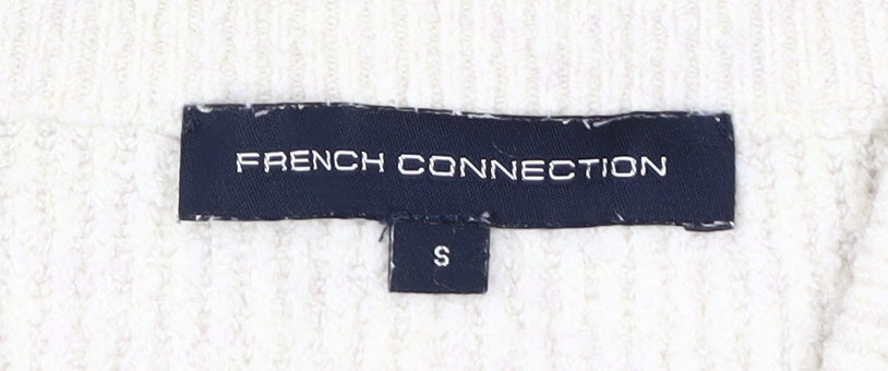 French Connection Women's White Knit V-Neck Jumper S