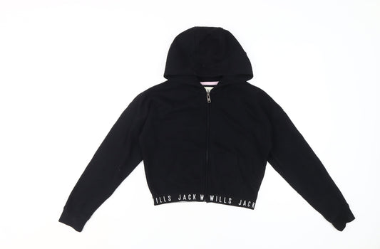 Jack Wills Girls Black Hooded Full Zip Hoodie 9-10 Years
