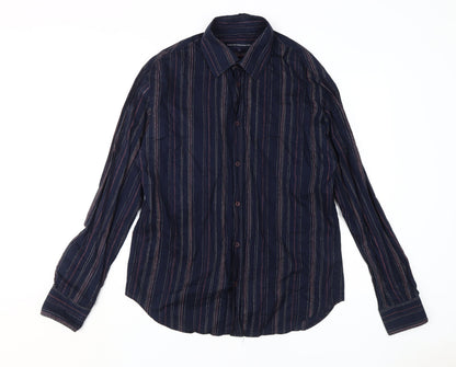 Additional front view of French Connection Men's Blue Striped Long Sleeve Shirt L