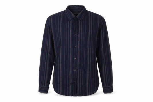 French Connection Men's Blue Striped Long Sleeve Shirt L