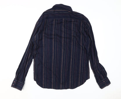 Back view of French Connection Men's Blue Striped Long Sleeve Shirt L