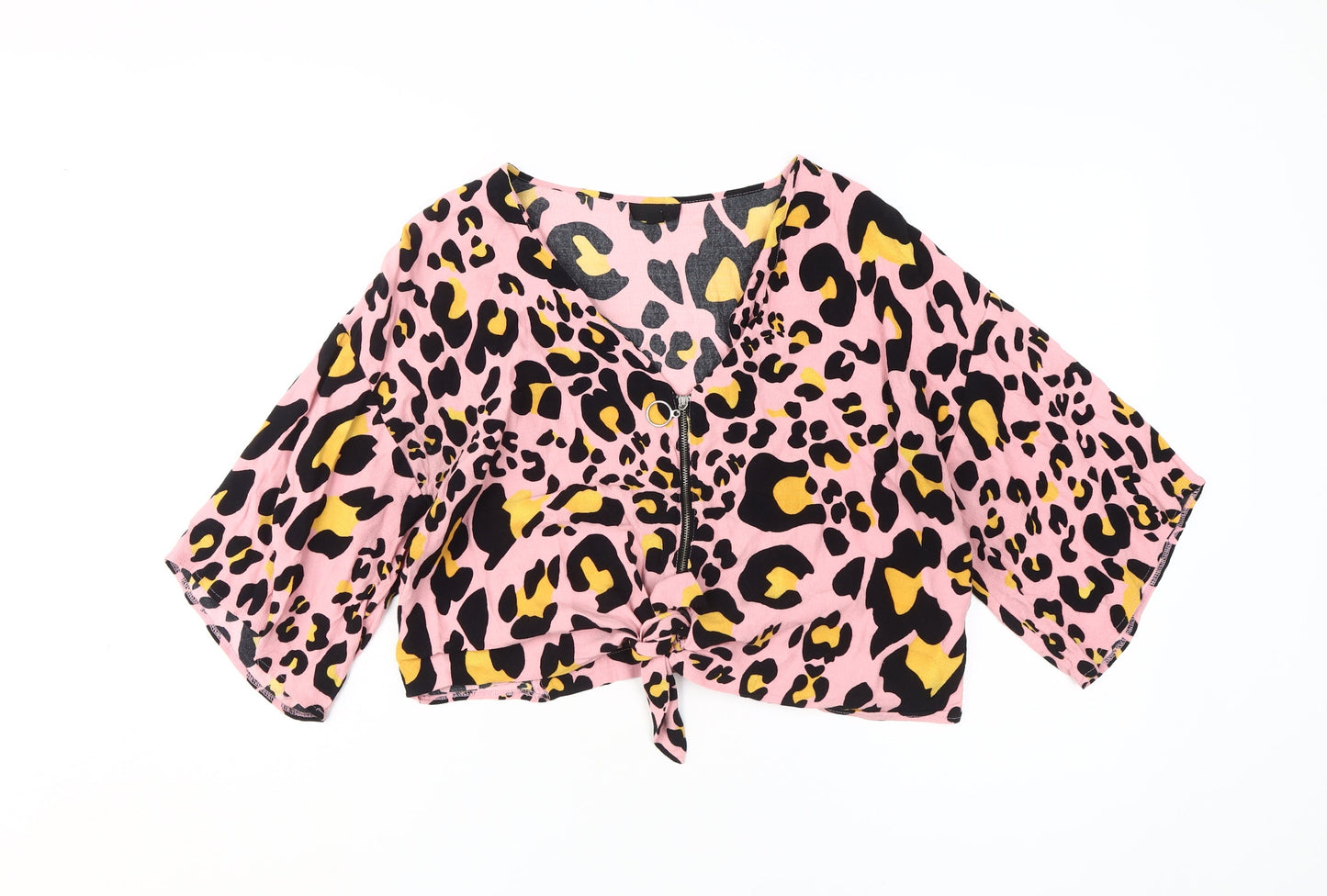 Topshop Women's Pink Animal Print Cropped Blouse Size 10