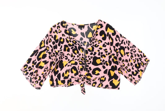 Topshop Women's Pink Animal Print Cropped Blouse Size 10