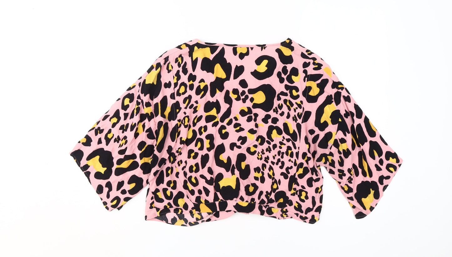 Topshop Women's Pink Animal Print Cropped Blouse Size 10