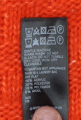 Marks and Spencer Women's Orange V-Neck Pullover Jumper L