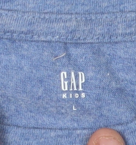 Close-up detail of Gap girls’ blue sequin logo long sleeve t-shirt, size L