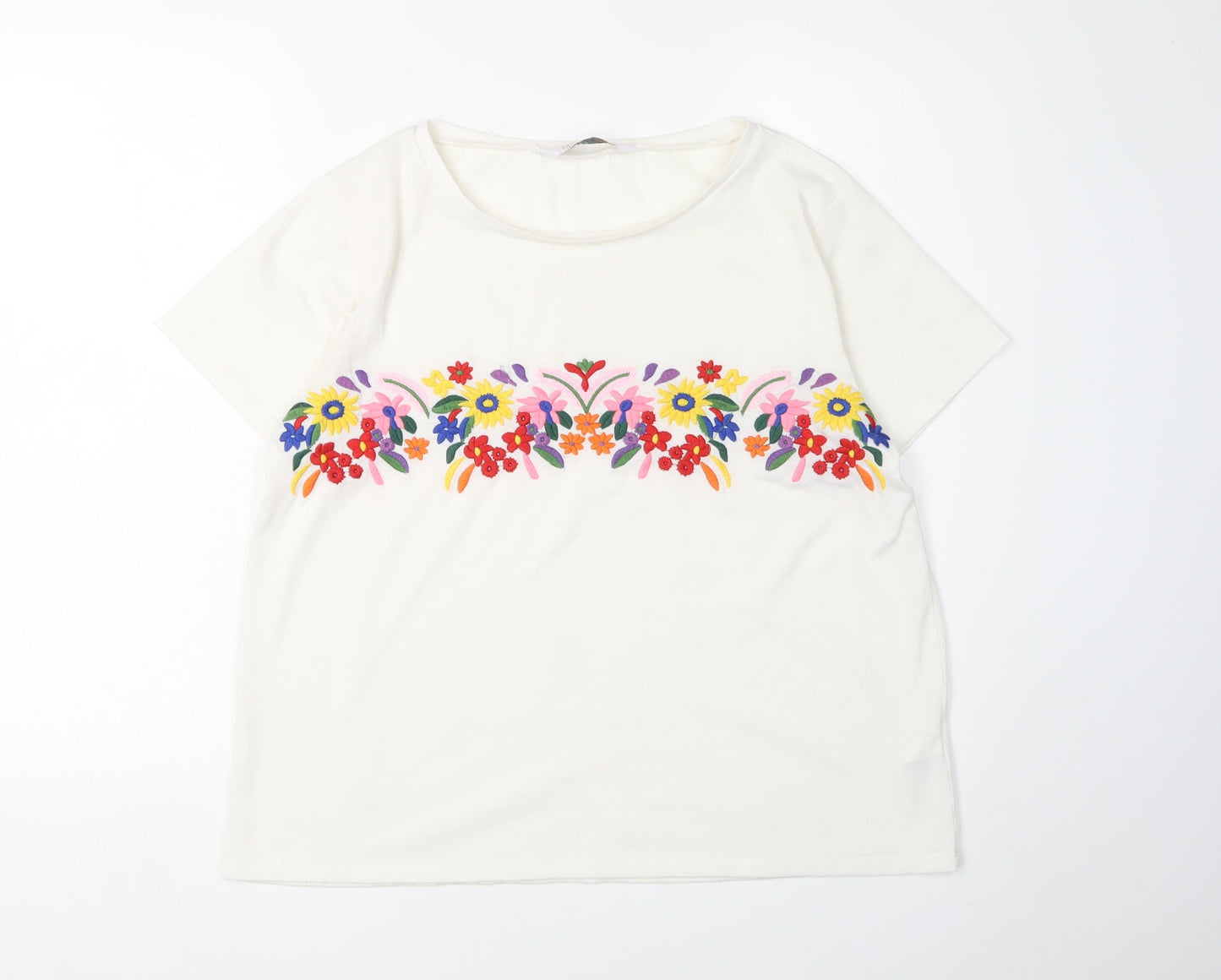 Compania Fantastica Women's White Floral T-Shirt, Size L