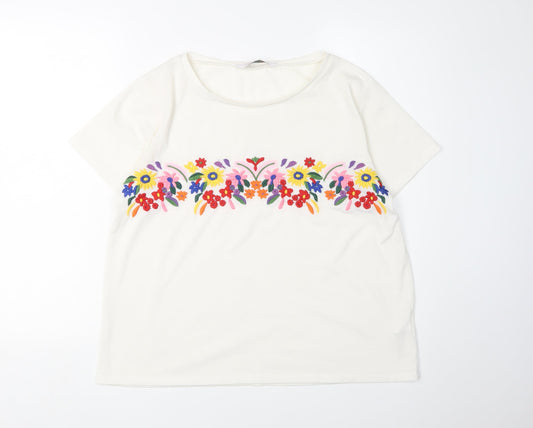 Compania Fantastica Women's White Floral T-Shirt, Size L