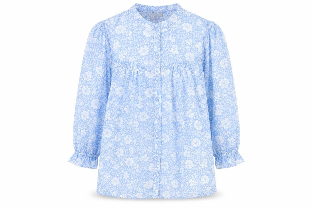 Mauviette Women's Blue Floral Tunic Blouse Size 10