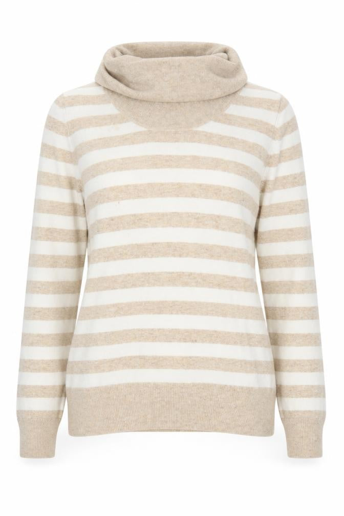 Austin Reed Women's Beige Stripe Cowl Neck Jumper - S