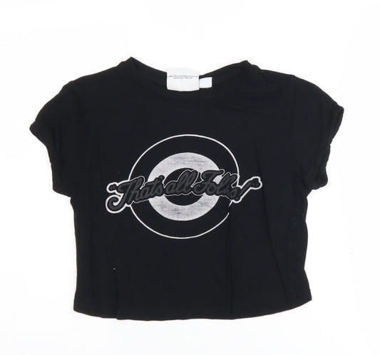 Looney Tunes Black Cropped T-Shirt, Size 6