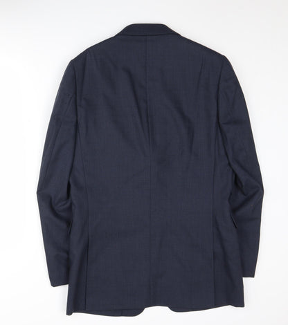 Back view of Jaeger Men's Blue 38L Wool Blazer Jacket