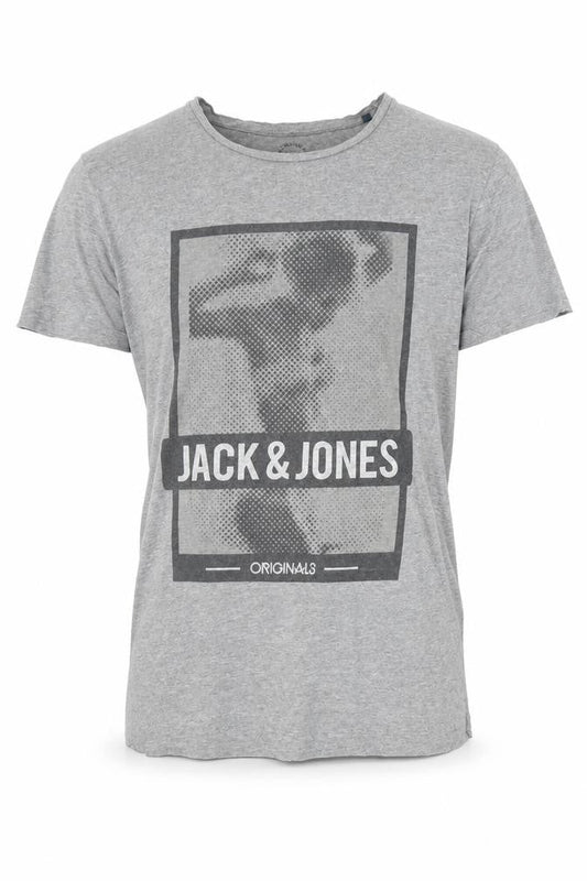 Jack & Jones Men's Grey Graphic Print T-Shirt L