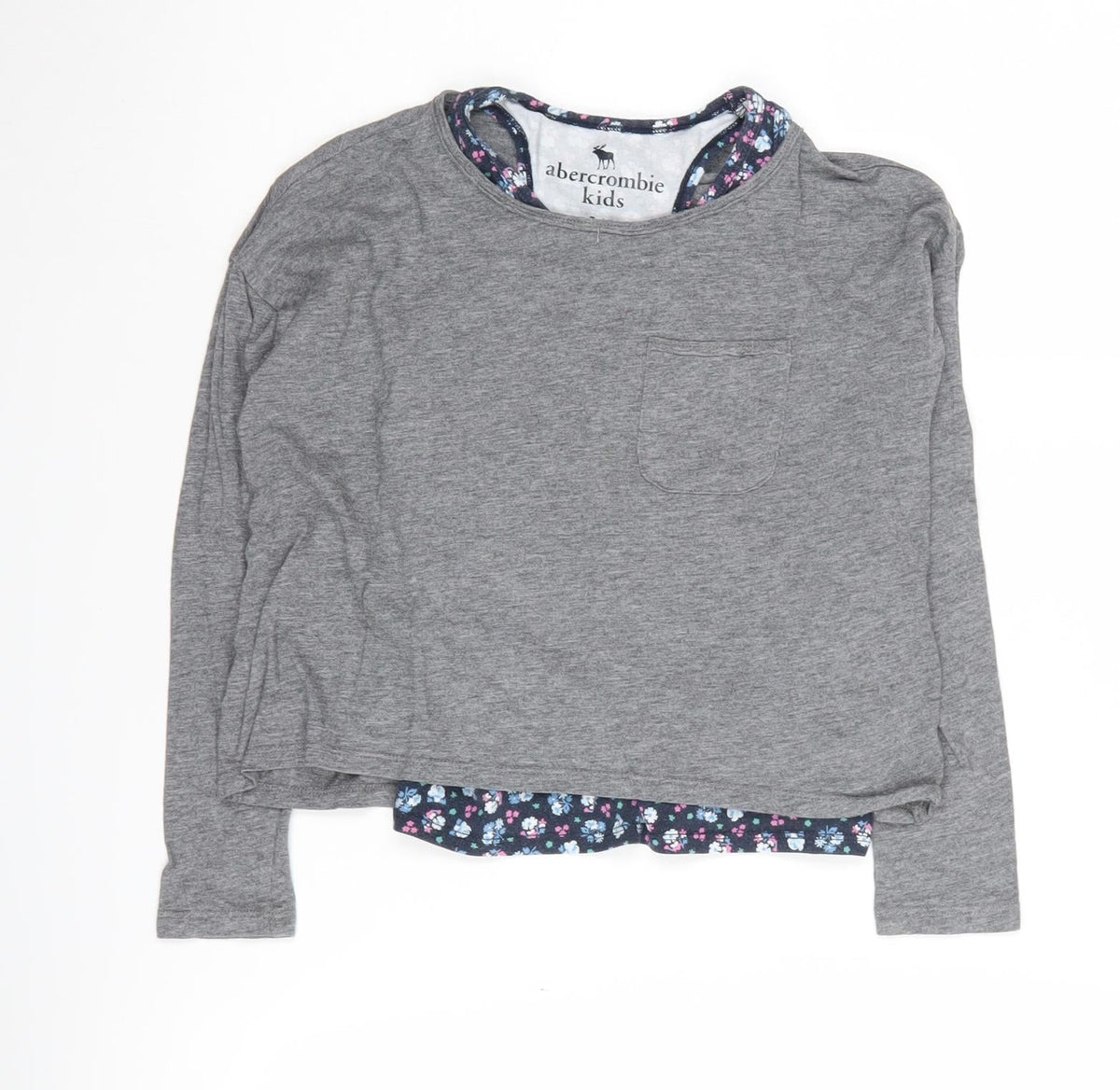 Additional front view of Abercrombie & Fitch Kids Grey girls’ long sleeve t-shirt 7-8 years