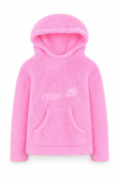 Front view of Dare 2b girls’ pink fleece pullover hoodie - 9-10 years