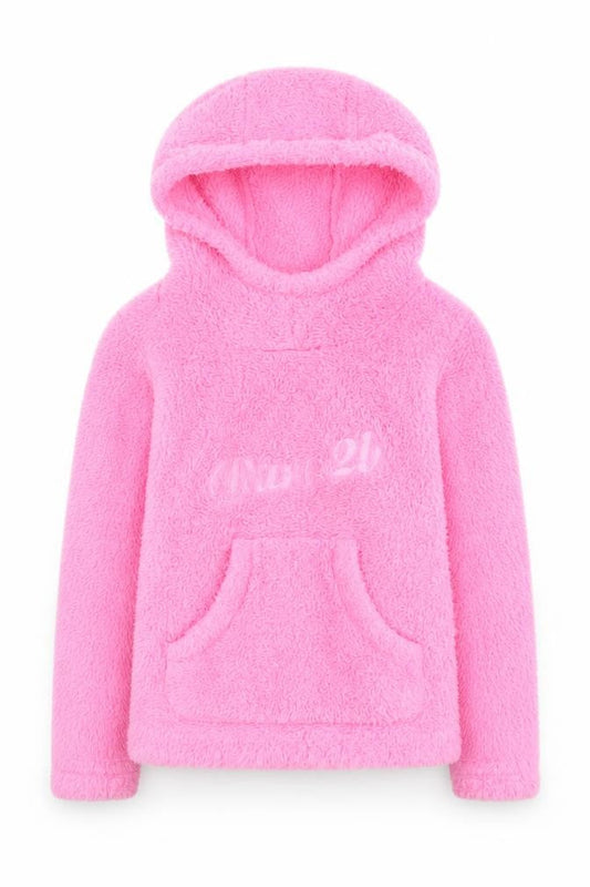 Front view of Dare 2b girls’ pink fleece pullover hoodie - 9-10 years