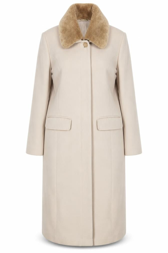 Amaranto Beige Women's Wool Long Overcoat Size 16