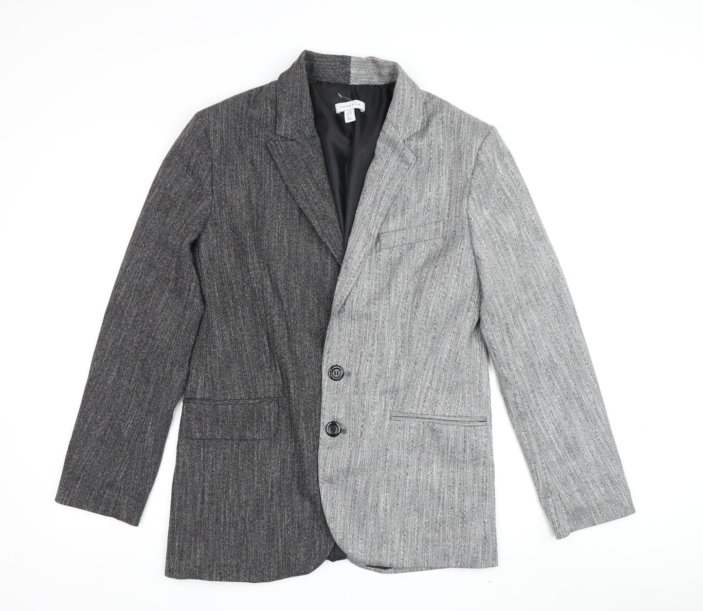 Topshop Women Grey Blazer Size 8 Striped Button Casual