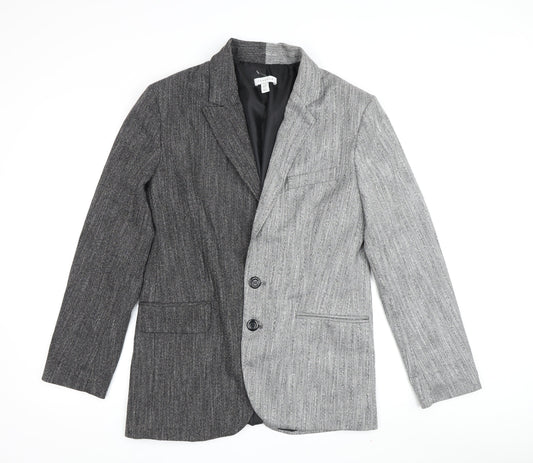 Topshop Women Grey Blazer Size 8 Striped Button Casual