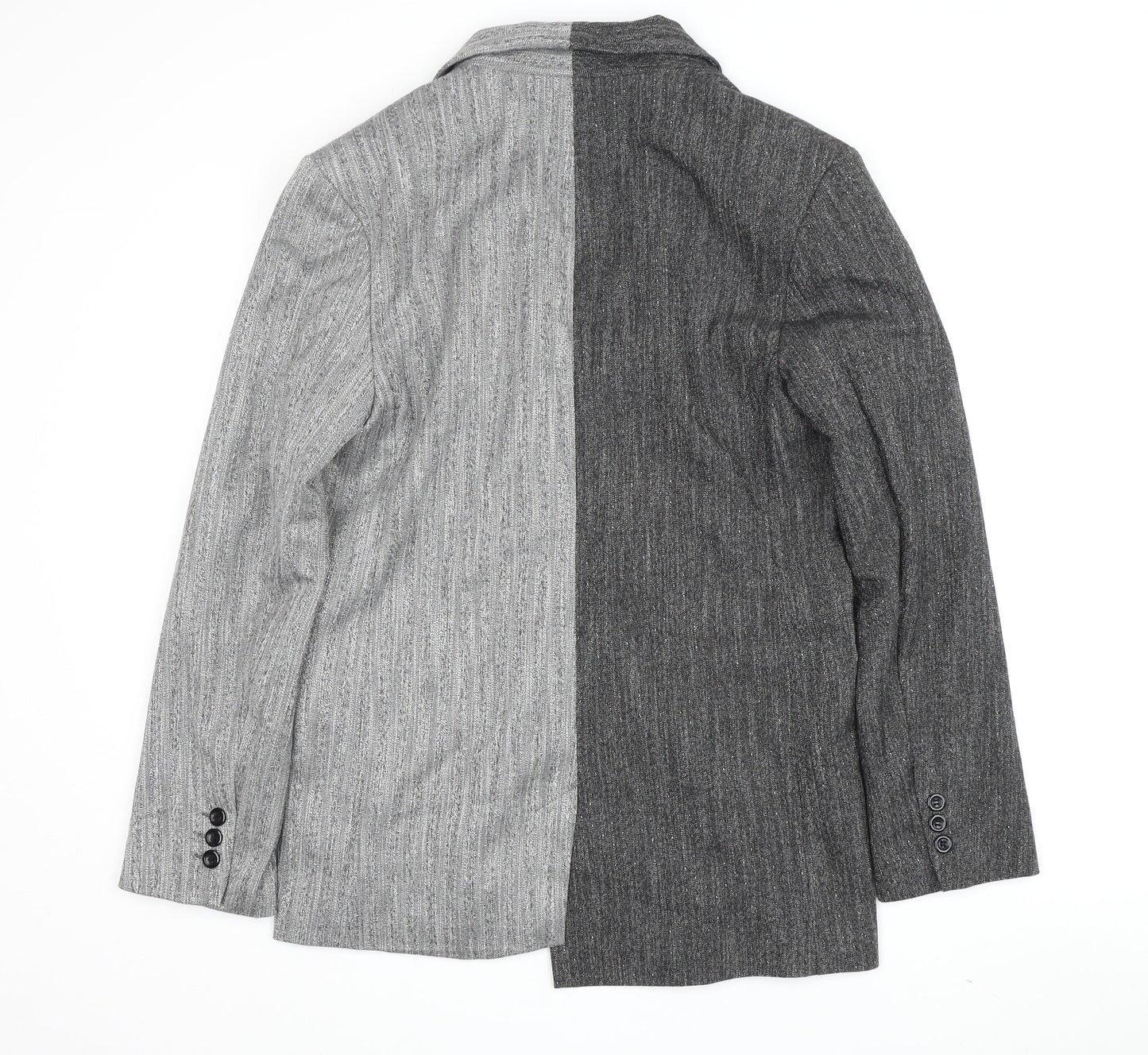 Topshop Women Grey Blazer Size 8 Striped Button Casual